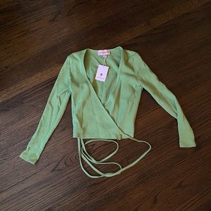 Lisa Says Gah long sleeve green wrap around top SIZE XS